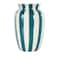 9.5" White & Teal Stripes Round Wide Ceramic Vase
